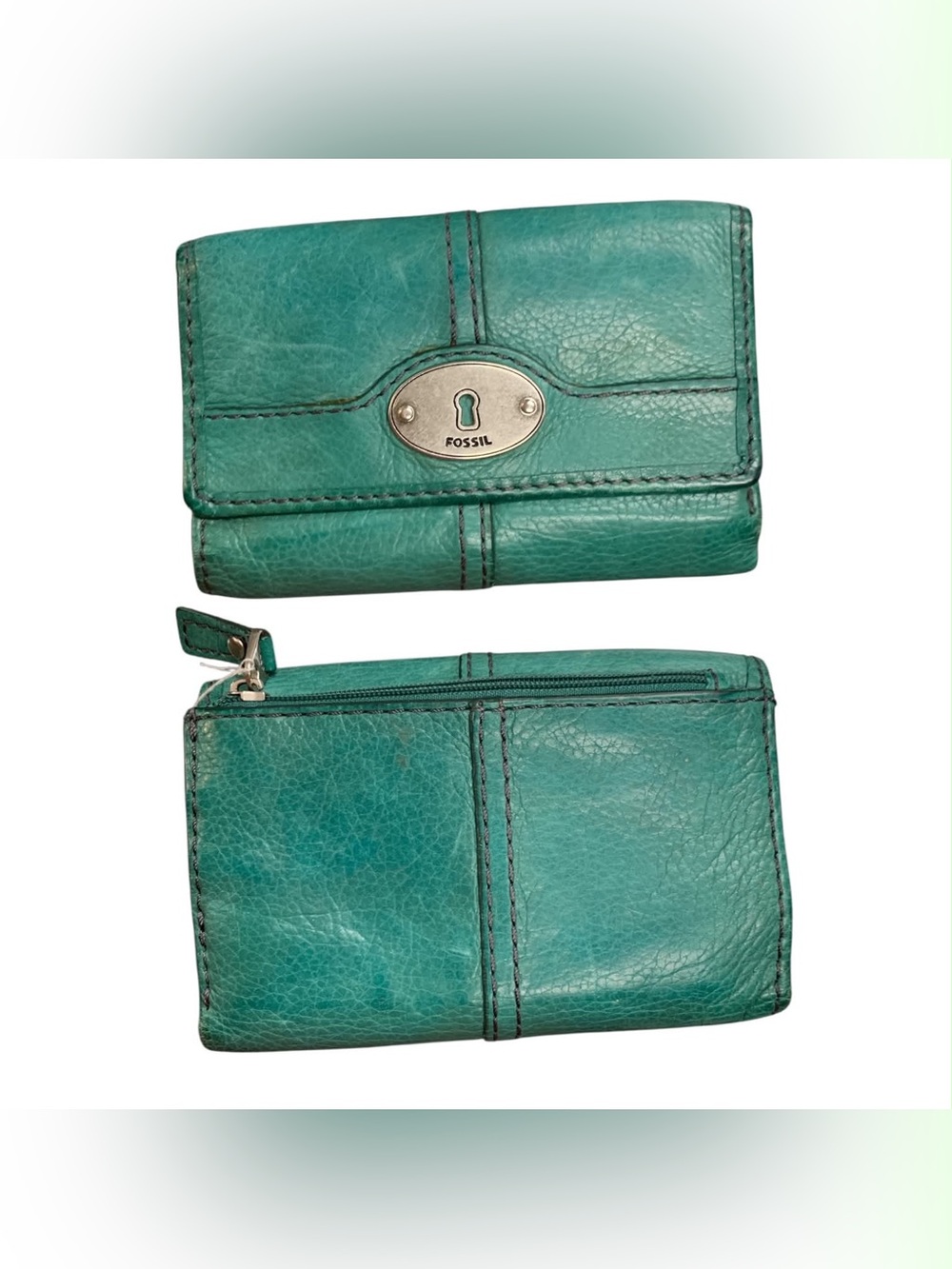 Fossil Teal Green Leather Wallet Set